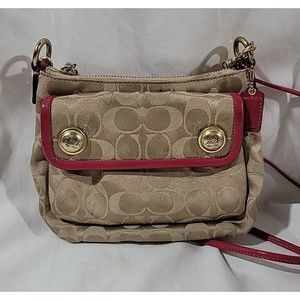 Coach Poppy Khaki & Hot Pink Signature Crossbody Shoulder Handbag Purse